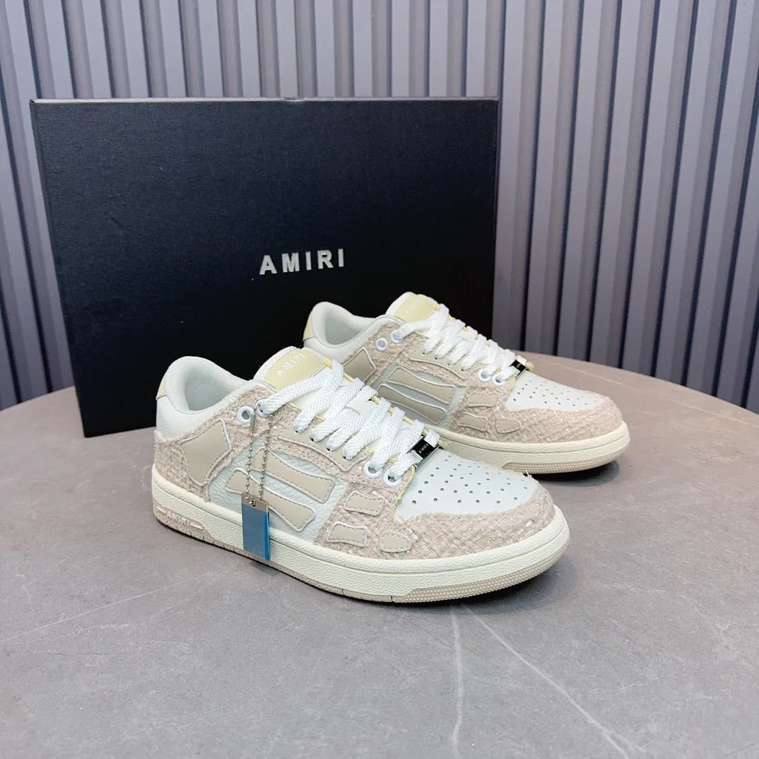 Men's men's shoes 💰600 AMIRI high street sneakers with bone sports shoes, toe layer cowhide upper, upper side bones, hand-stitched, good three-dimensional effect, customized metal LOGO, size 38-45 46